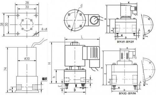 聚四氟乙烯電磁閥尺寸圖